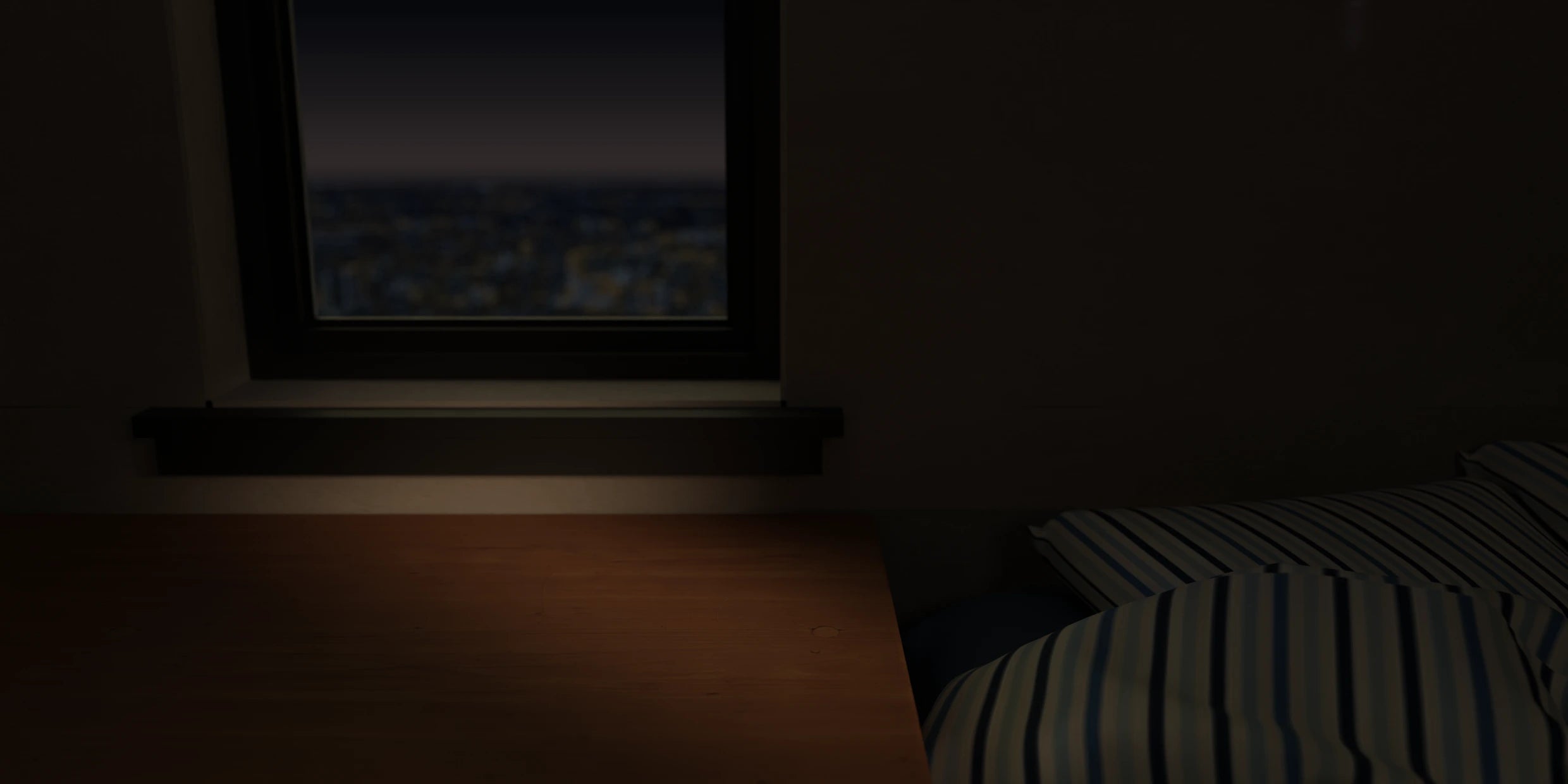 A bedside table at night